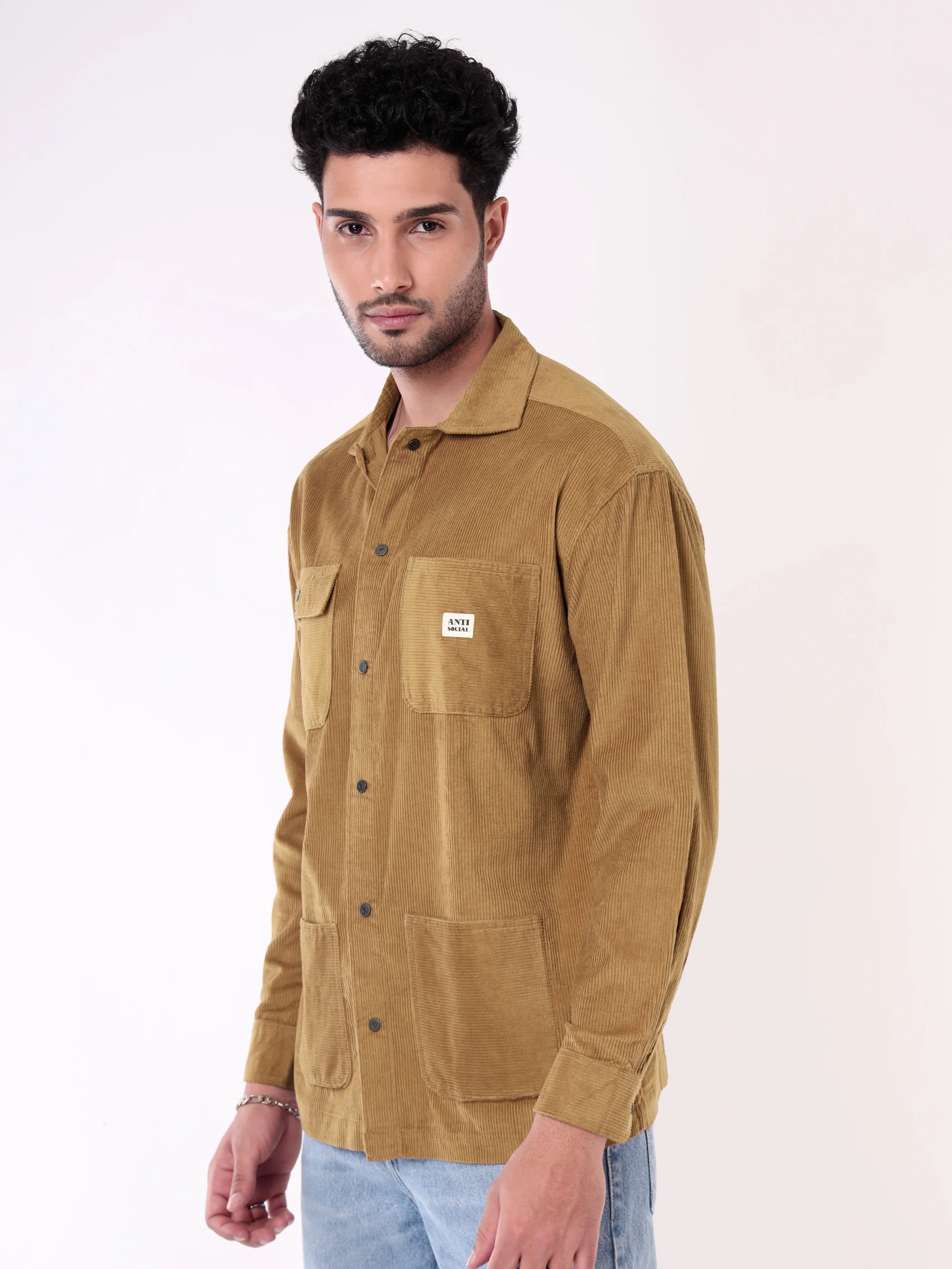 Golden Brown Corduroy Shacket for Men - Image 4