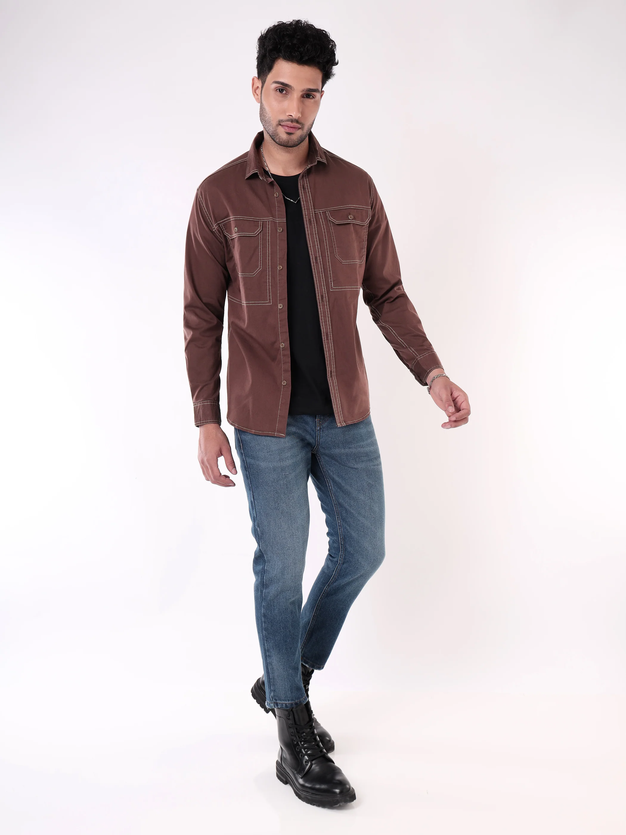 Contrast Stitch Urban Shirt for Men - Image 28