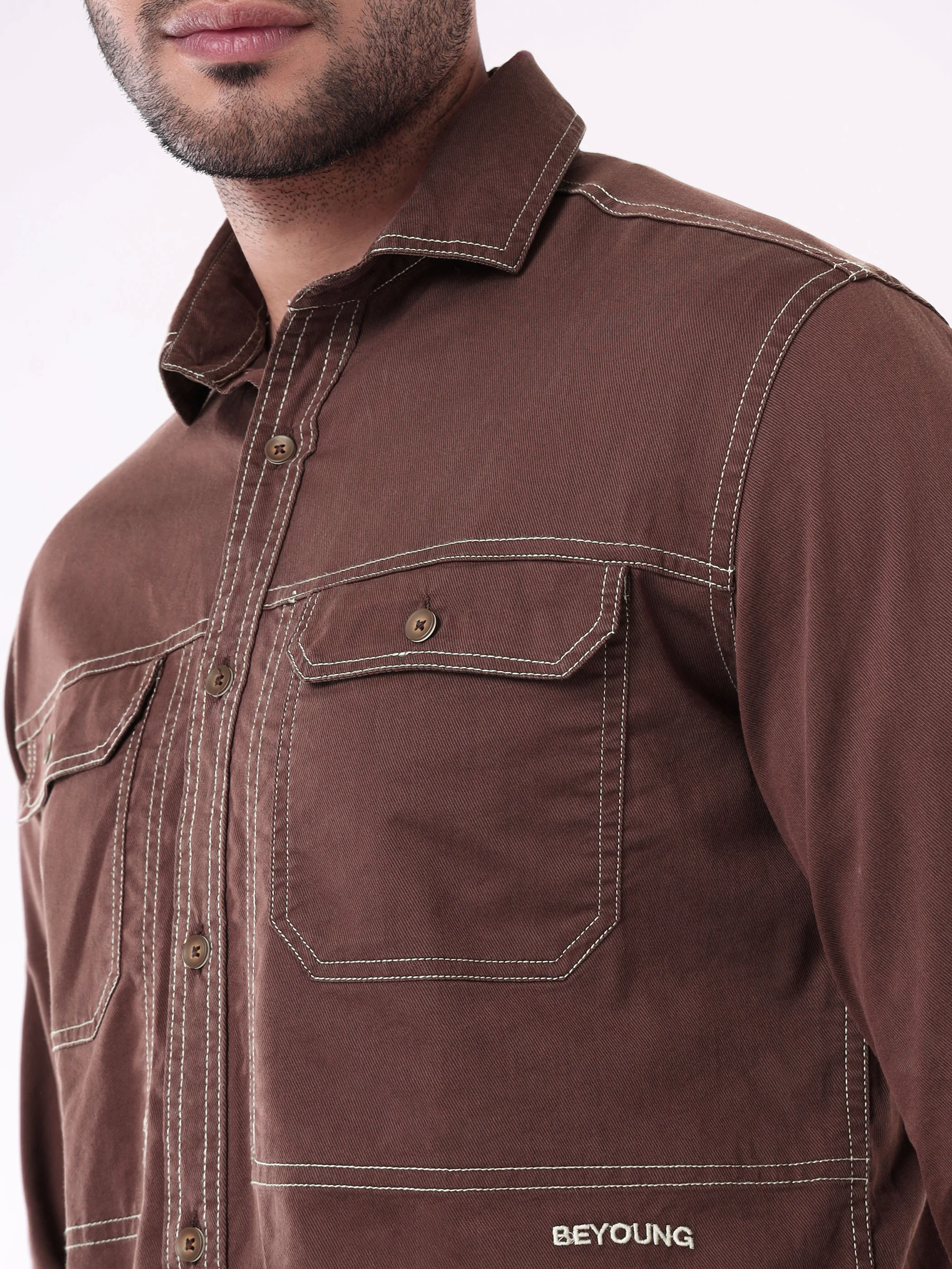 Contrast Stitch Urban Shirt for Men - Image 29