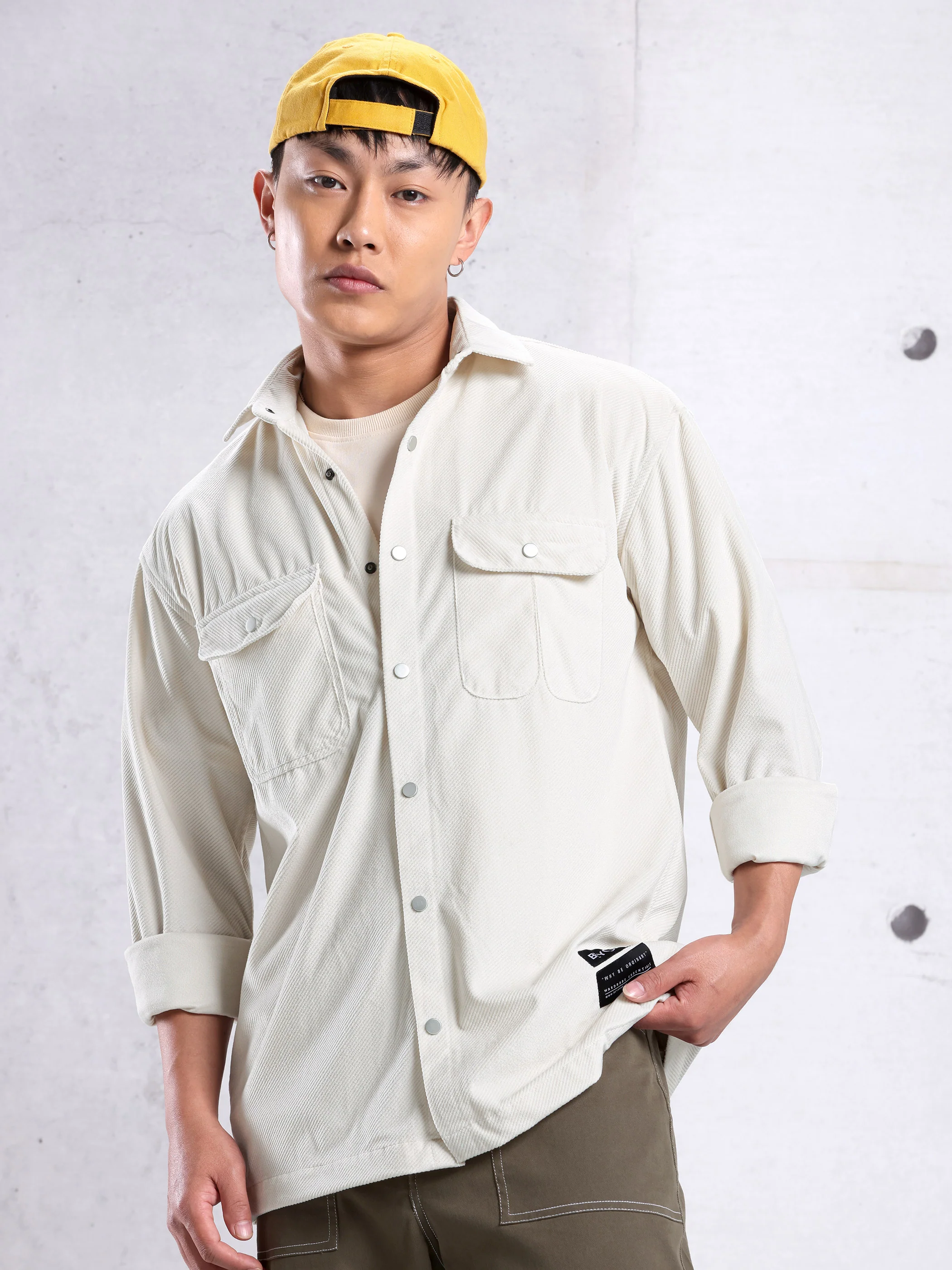 Solid Corduroy Shirt for Men - Image 2