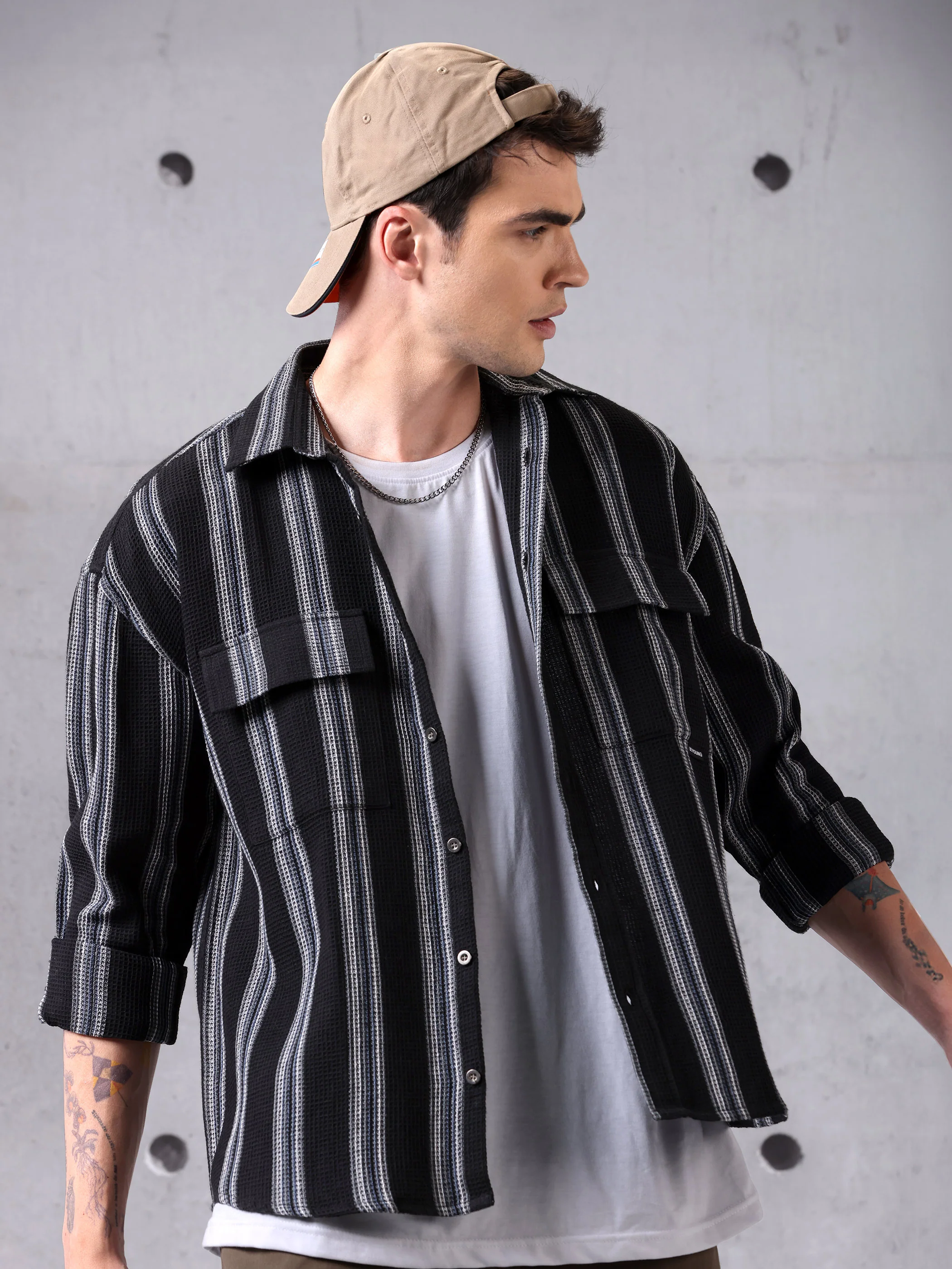 Striped Waffle Shirt for Men - Image 2