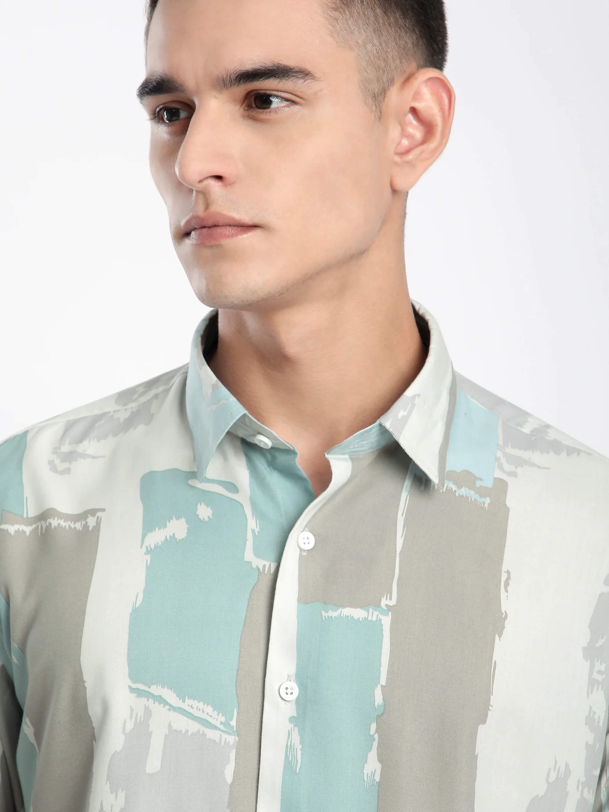 Brush Stroke Half Sleeve Viscose Shirt - Image 10