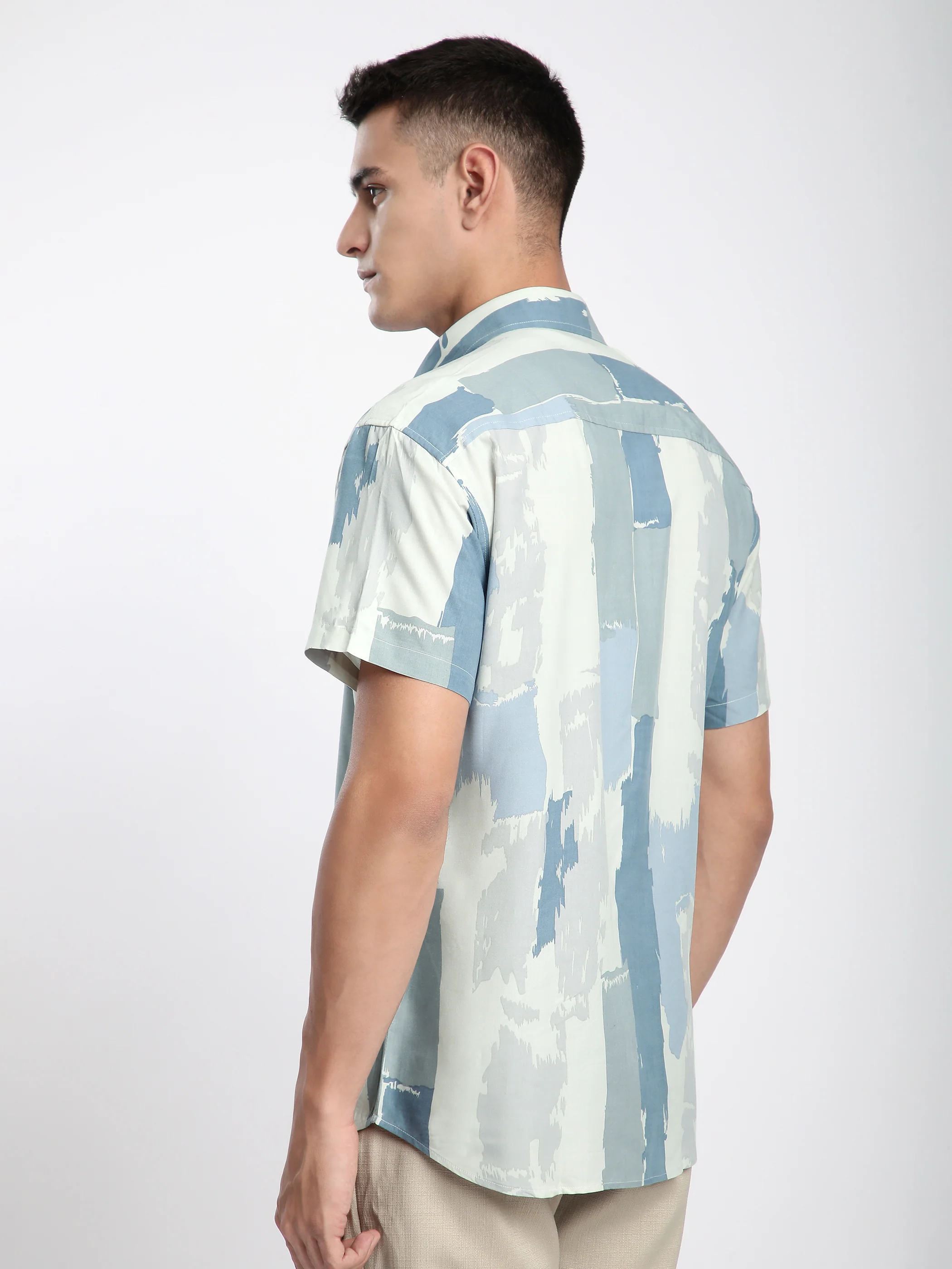 Brush Stroke Half Sleeve Viscose Shirt - Image 3
