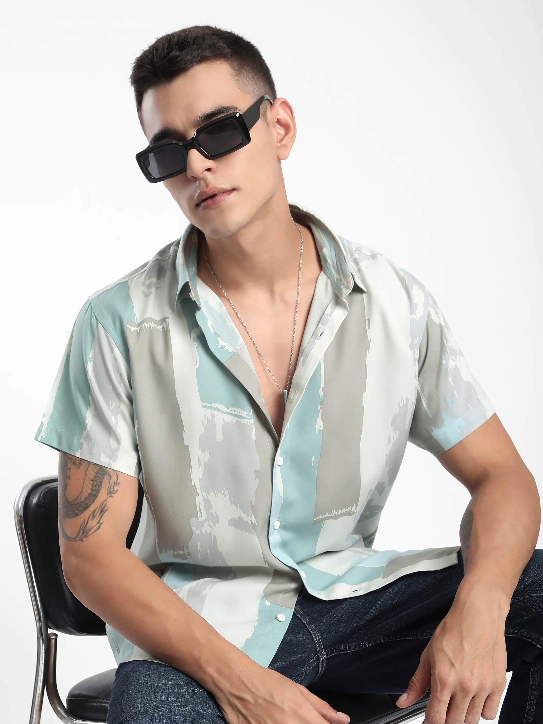 Brush Stroke Half Sleeve Viscose Shirt - Image 6