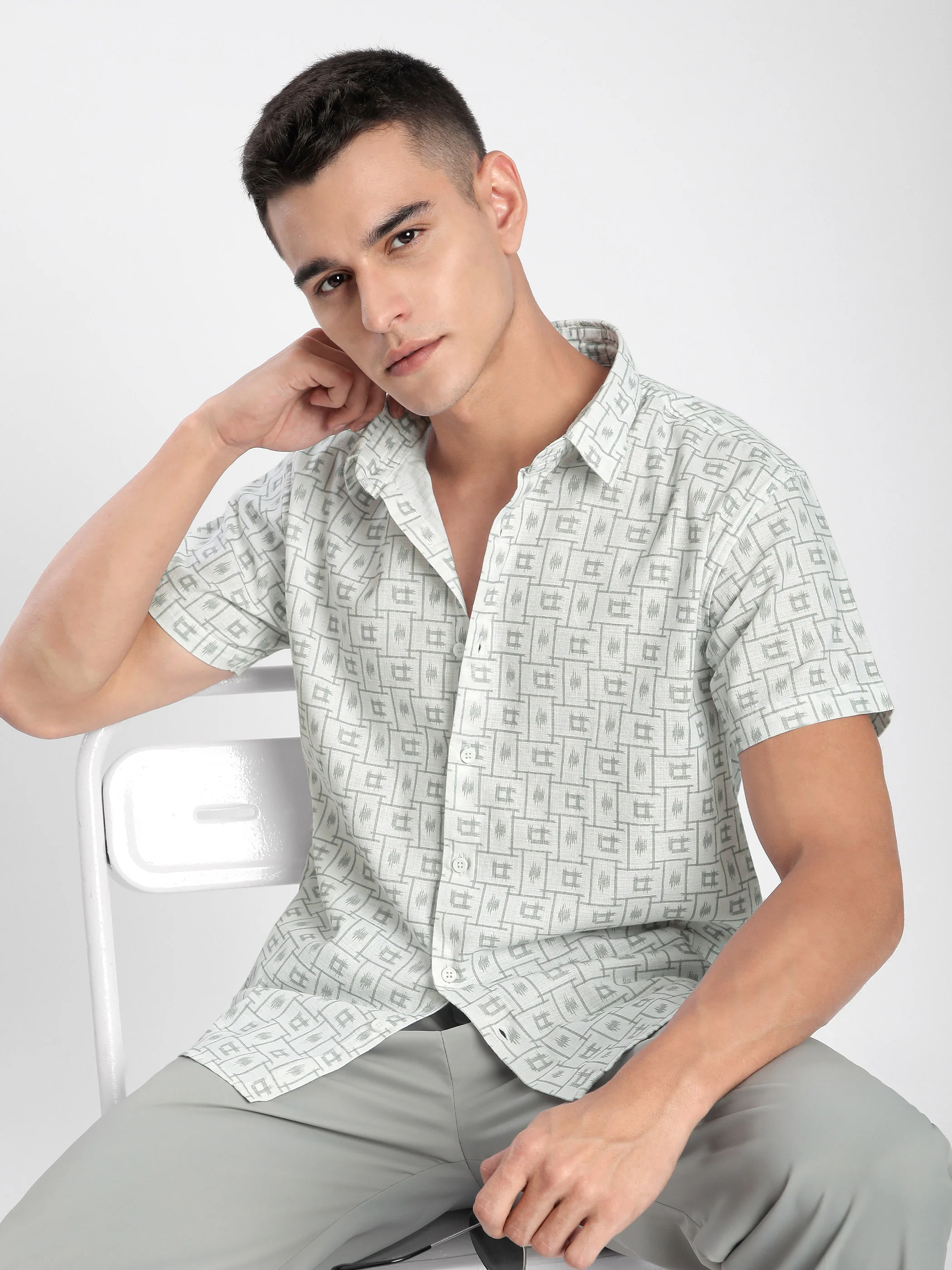 Grid Lock Half Sleeve Cotton Shirt