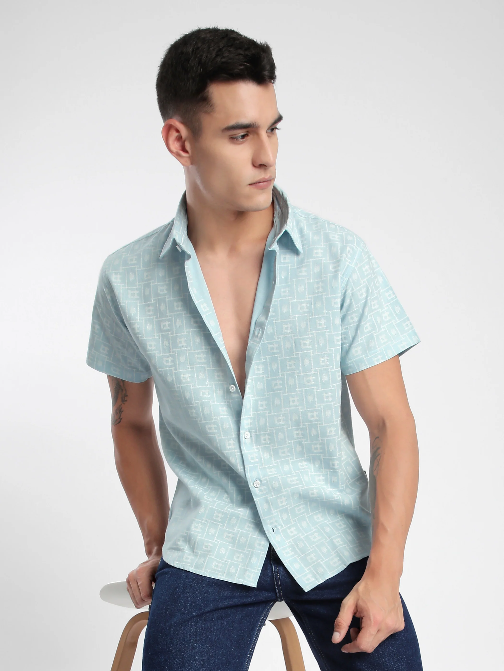 Grid Lock Half Sleeve Cotton Shirt - Image 6