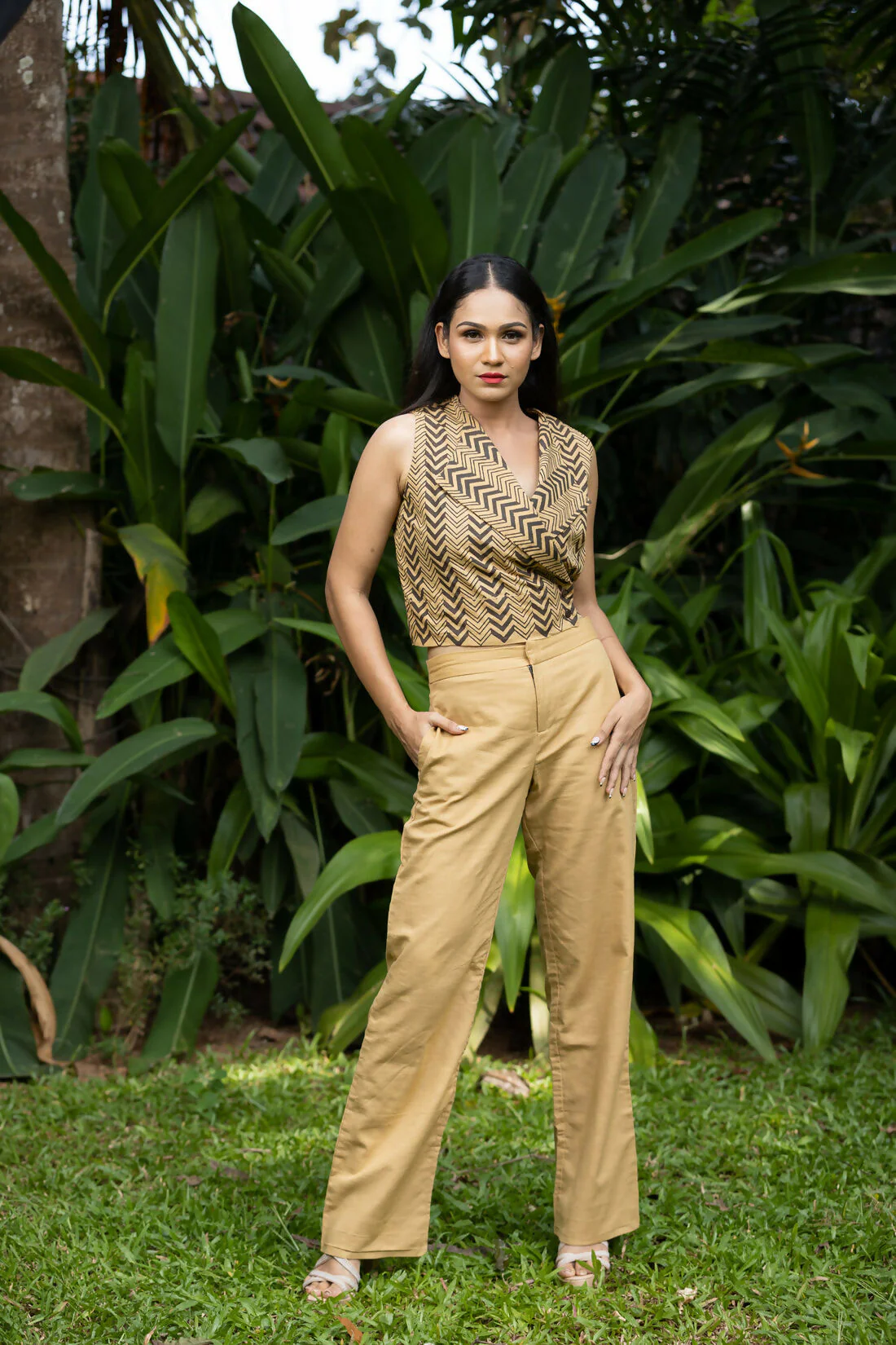 Caramelle Camel Coloured Cotton Linen Straight Fit Pants For Everyday And Office Wear - Image 2