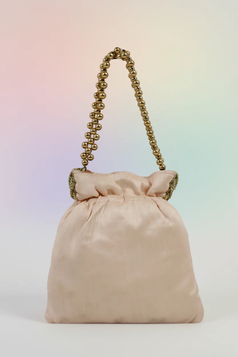 Champagne Gold Embroidered Potli Bag – Festive Clutch for Women - Image 3