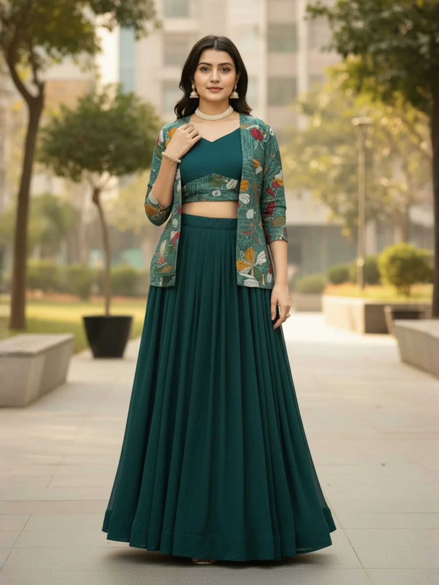 Classical New Foil Printed Koti Lehenga Set - Image 6