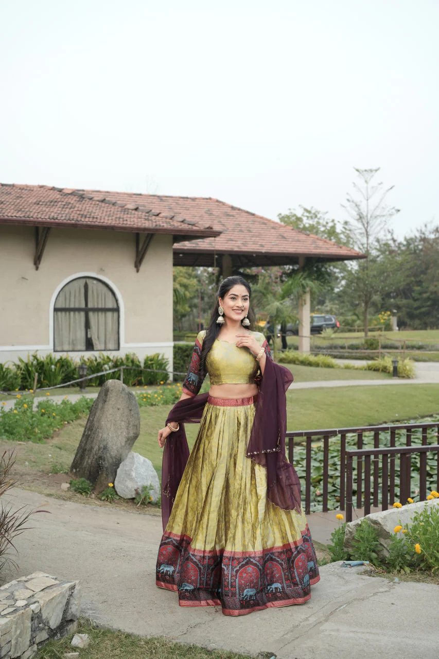 Cream Color Woven Design Lehenga Choli With Dupatta - Image 3