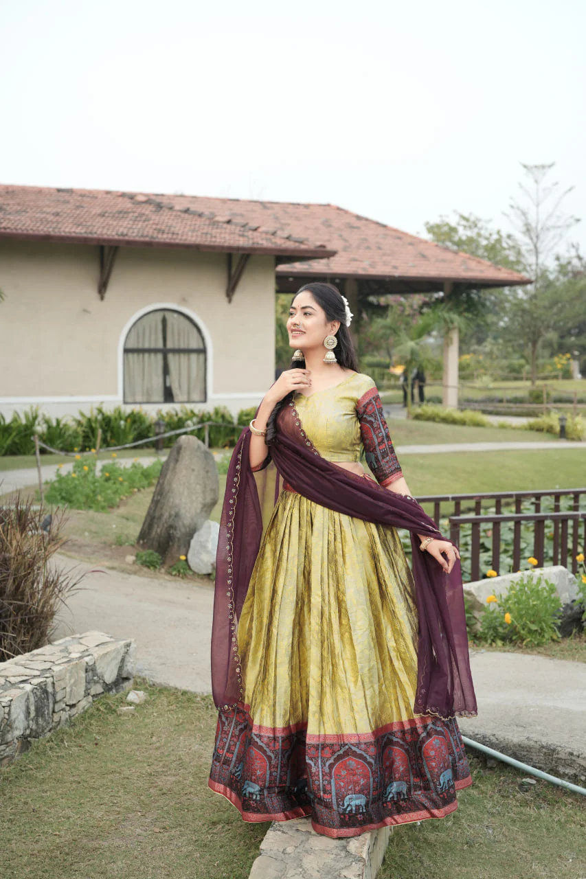 Cream Color Woven Design Lehenga Choli With Dupatta - Image 5