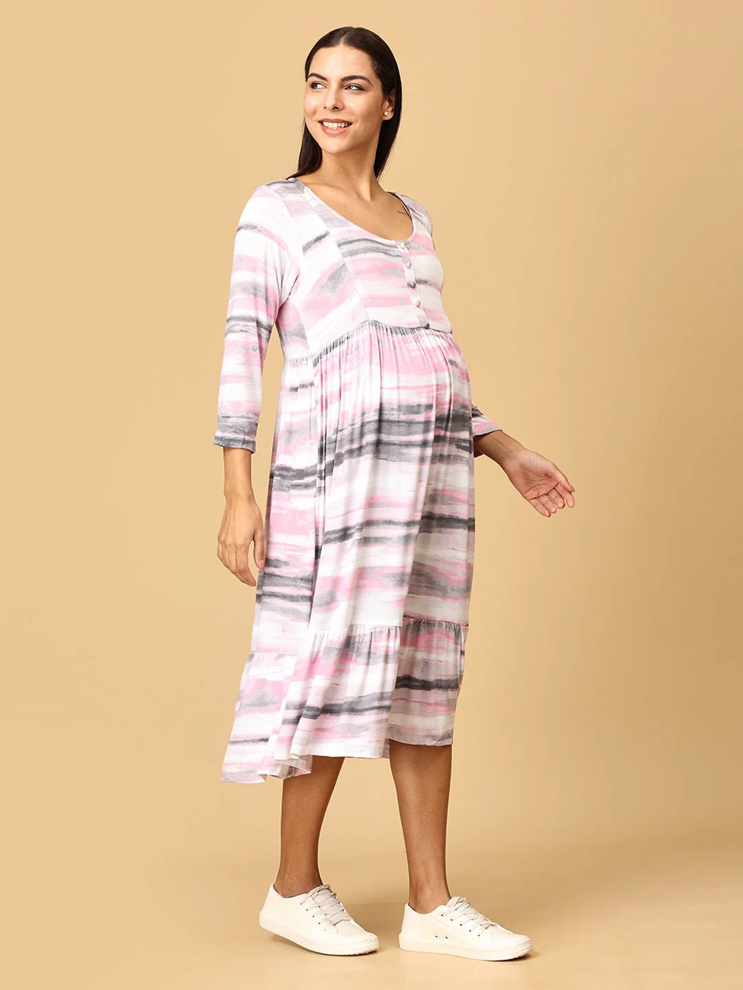 Crème De Rose Maternity Dress with Nursing - Image 5