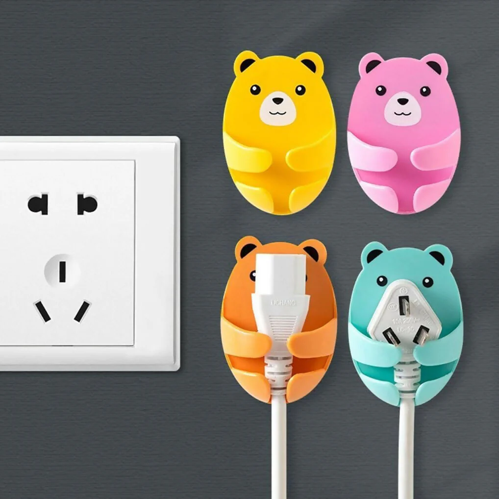 4 Cute Bear Wall Hooks – 4-Color Adhesive Hooks for Hanging, Plug & Wire Holder - Image 3