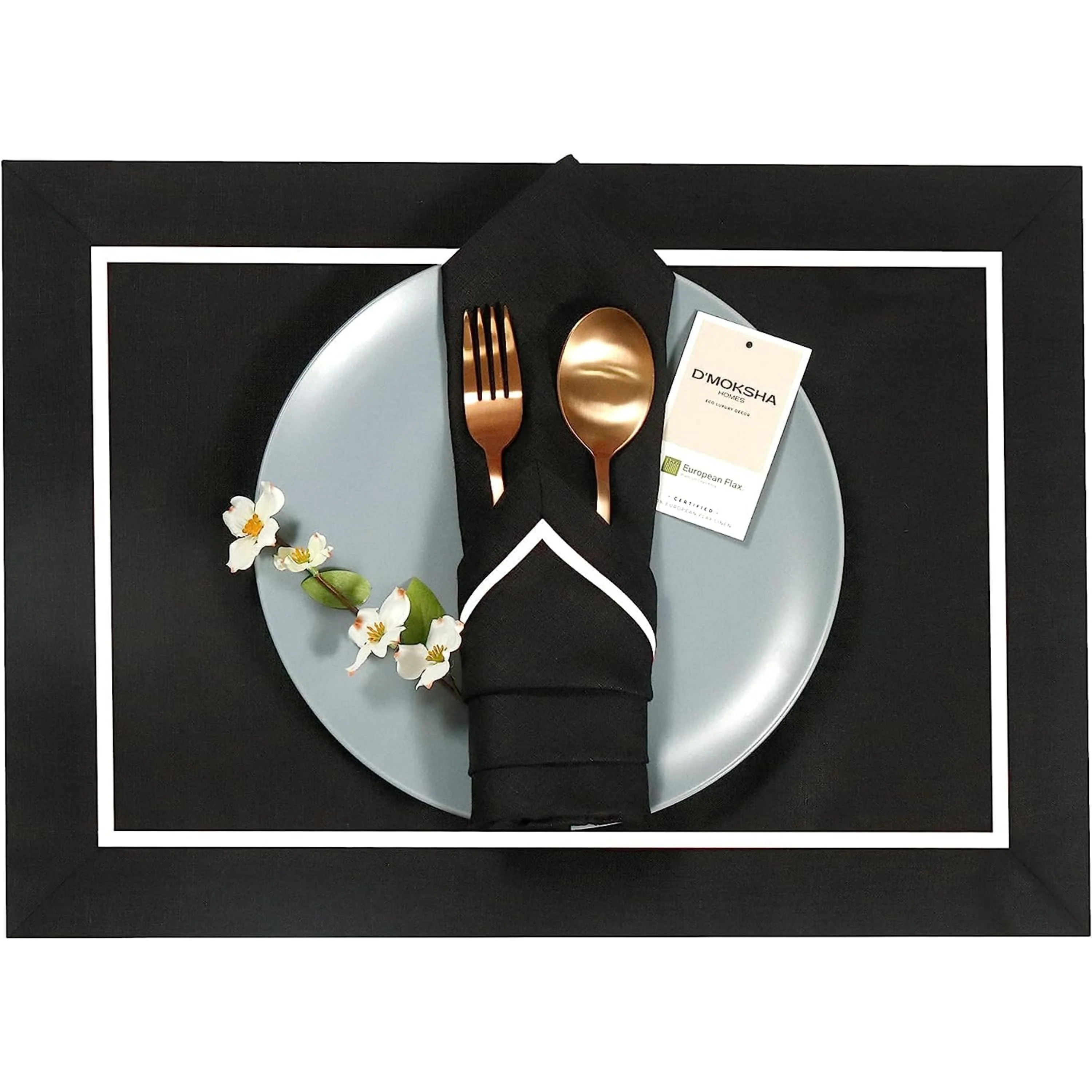 D'Moksha Homes-Black and White Linen Napkins, Reversible, 20 x 20 inch, 4 pcs - Image 3