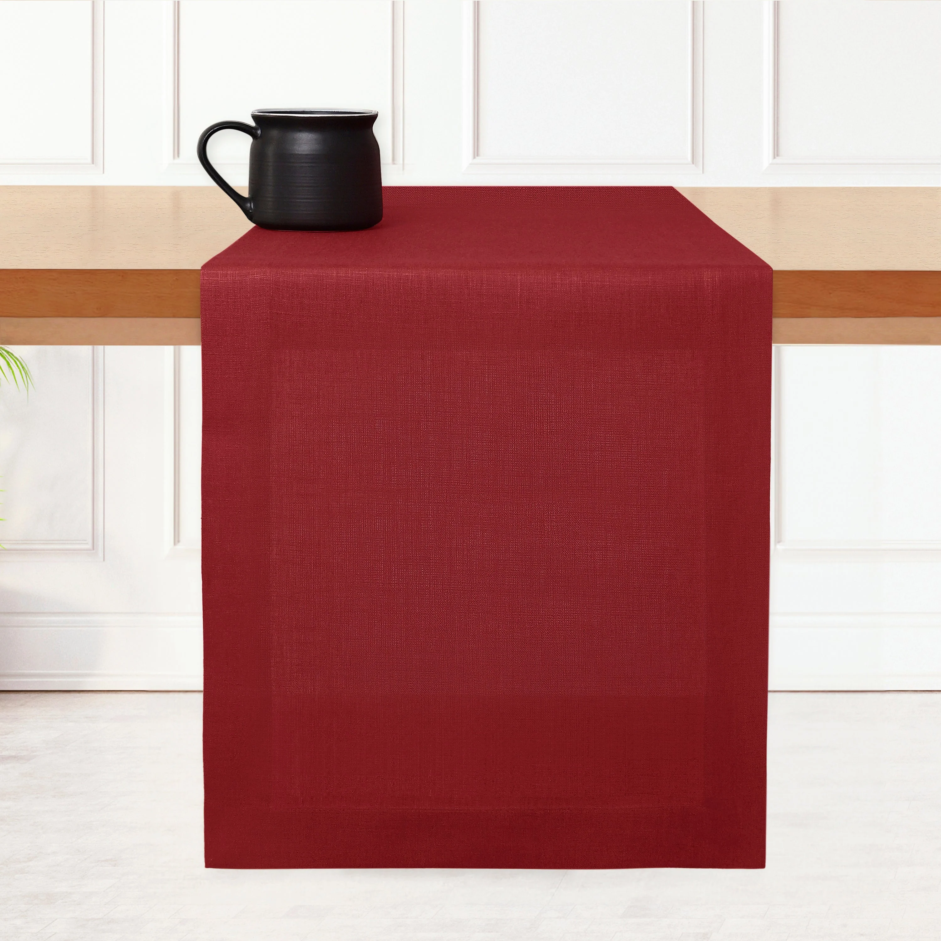 D'Moksha Homes- Red Linen Table Runner, Hemmed