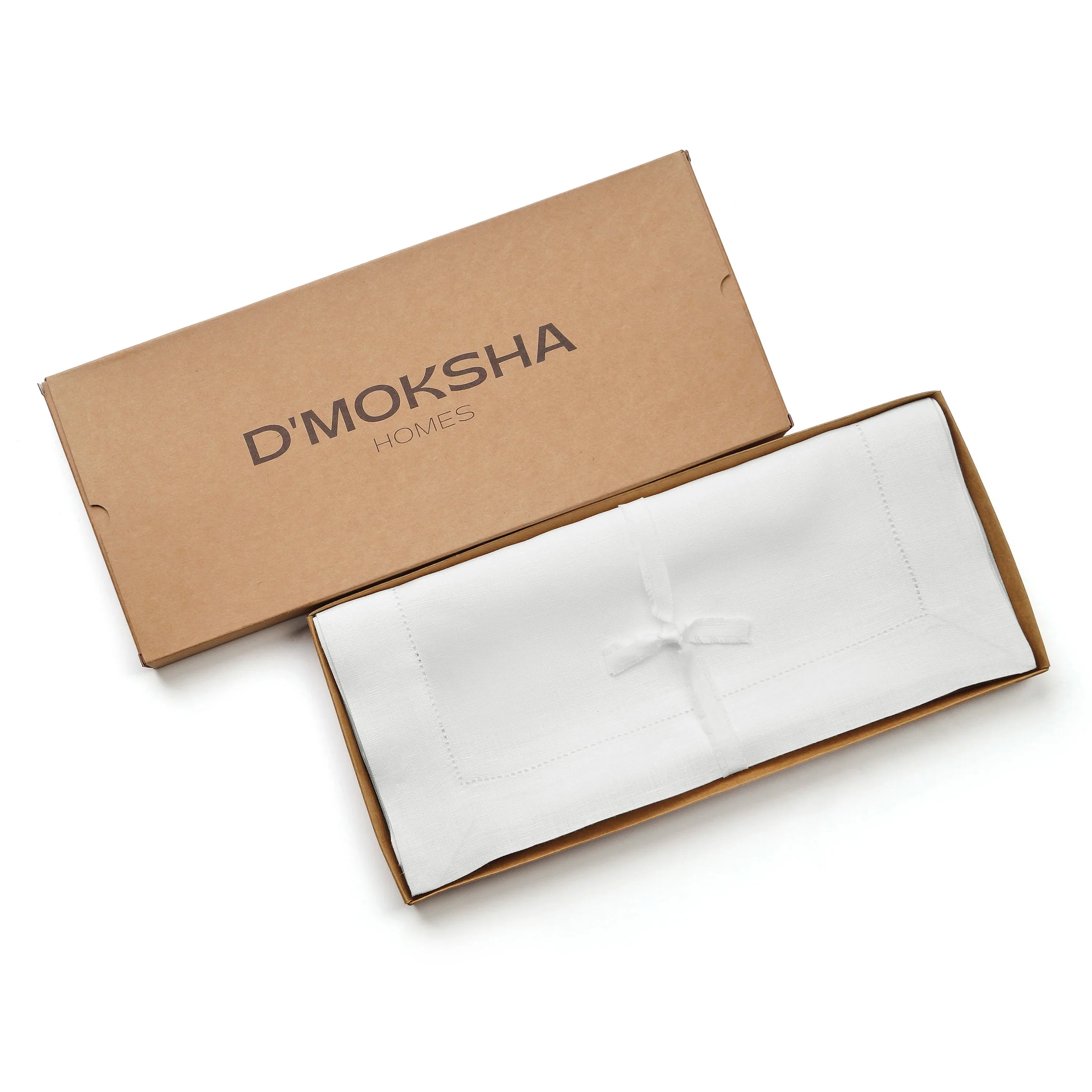 D'Moksha Homes-White Linen Table Runner, Hemstitch - Image 5