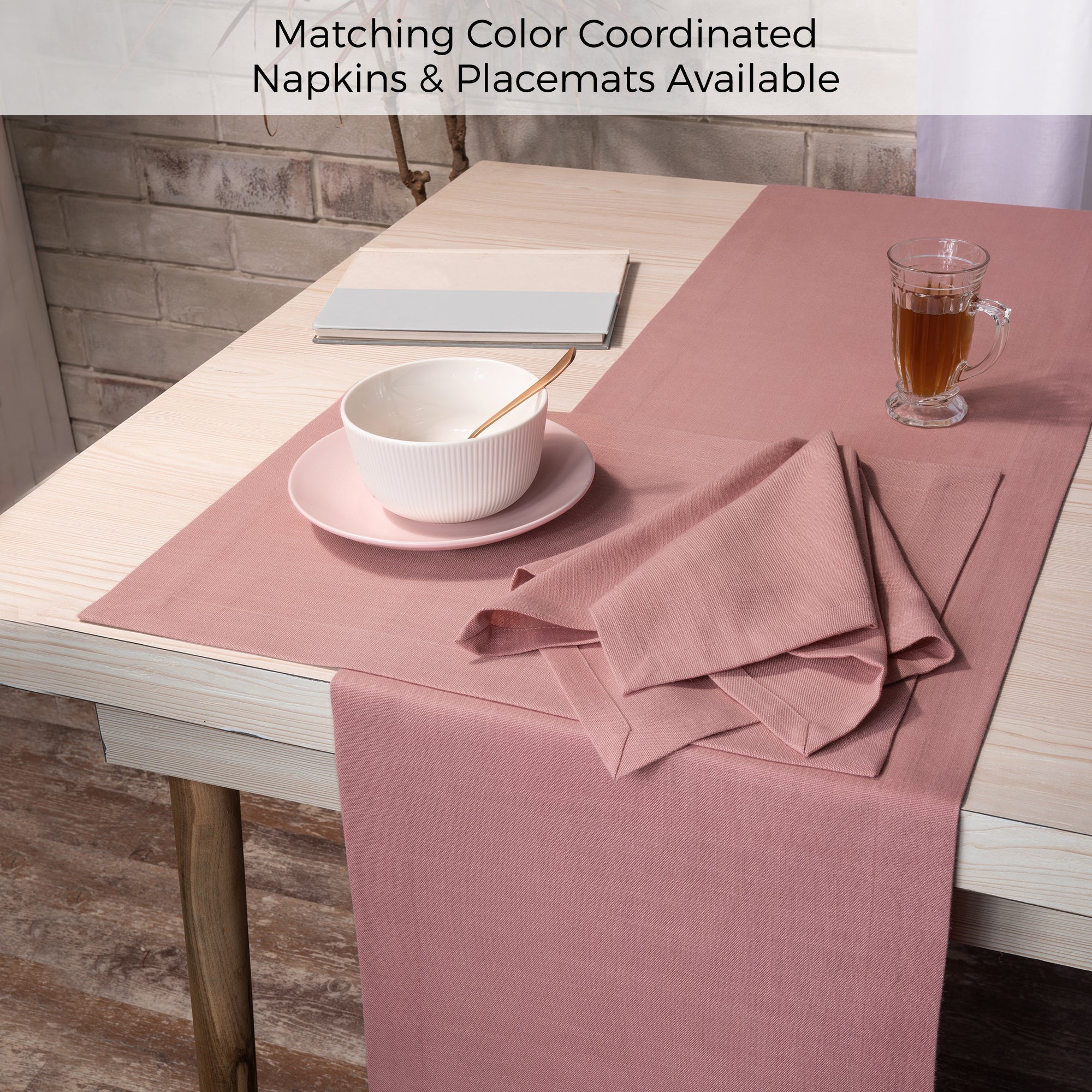 Dusty Pink Table Runner, Faux Linen, Mitered Corner - Image 5