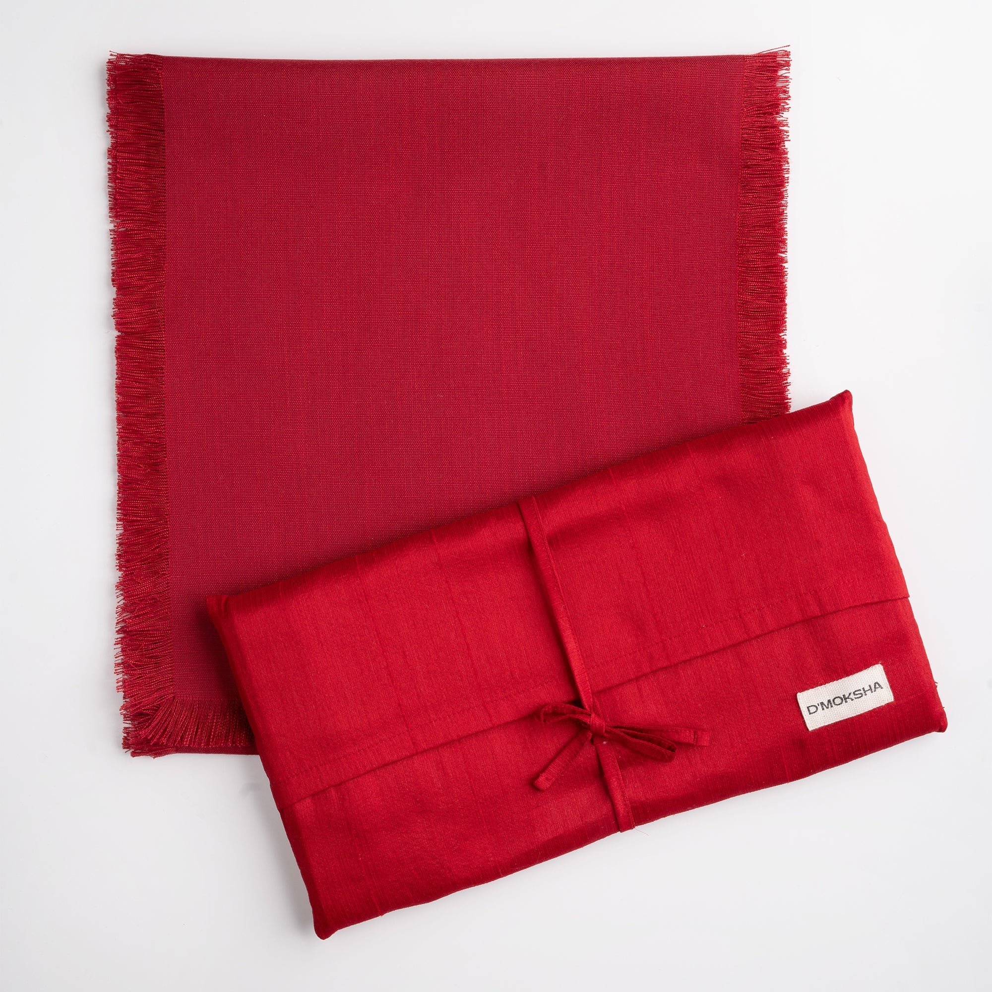 D'Moksha Homes-Red Table Runner, Faux Linen, Fringe - Image 5
