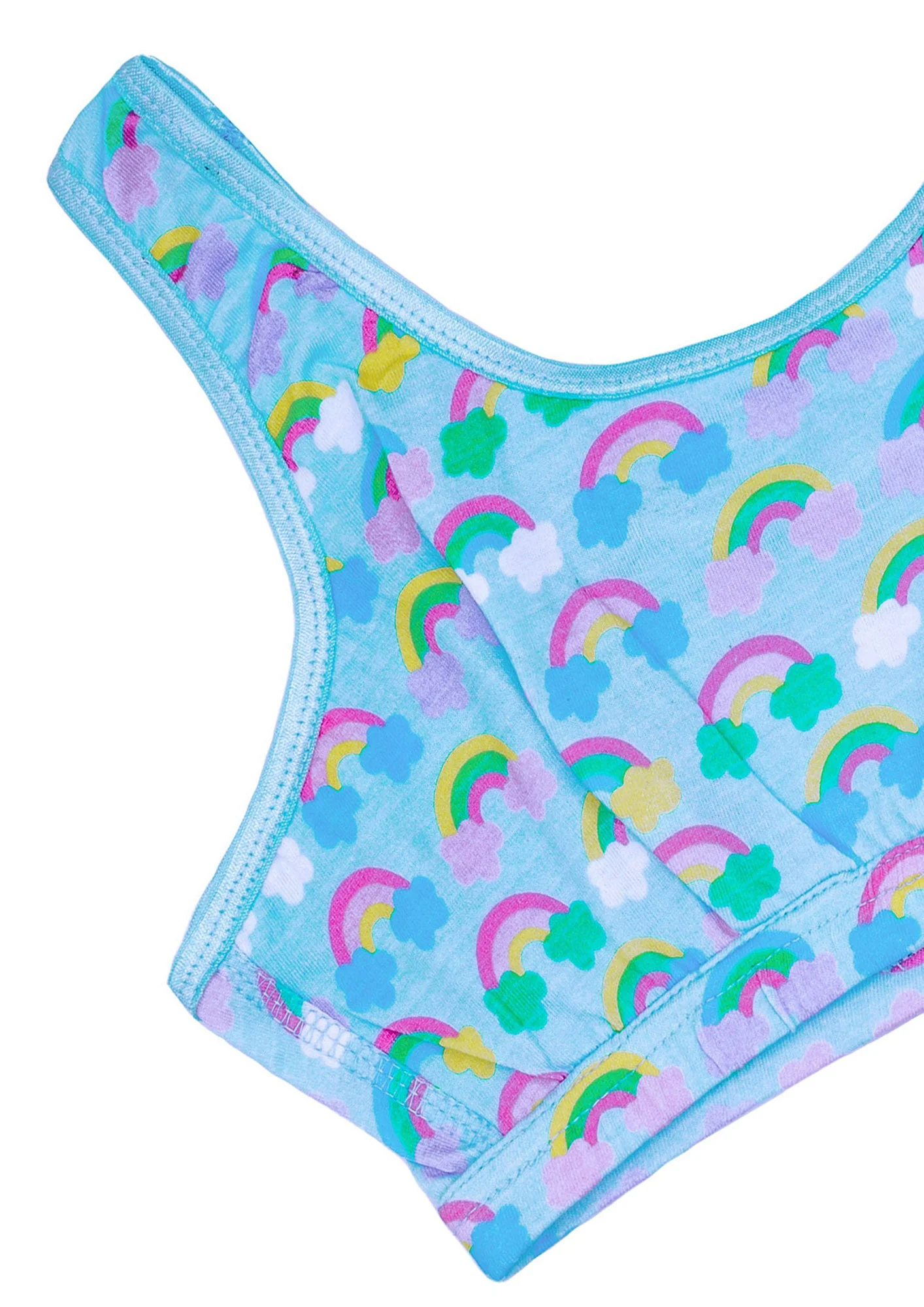 D'chica Essentials Assorted Double-layer Cotton Sports Bra | Non Padded Broad Strap | Rainbow Print Beginner Bra (Colour-Blue) - Image 4