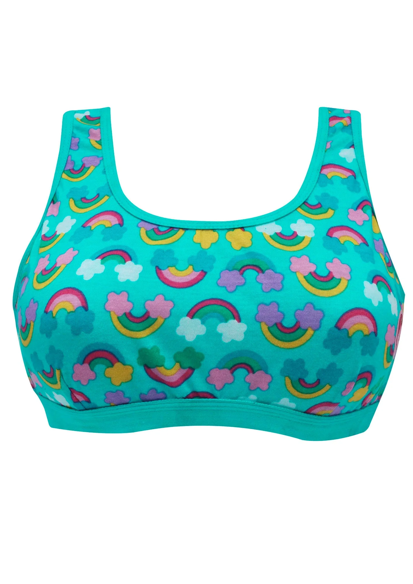 D'chica Essentials Assorted Single-Layer Broad Strap Cotton Sports Bra | Non-Padded Beginner Bra | Printed Style (Colour-Blue) - Image 2