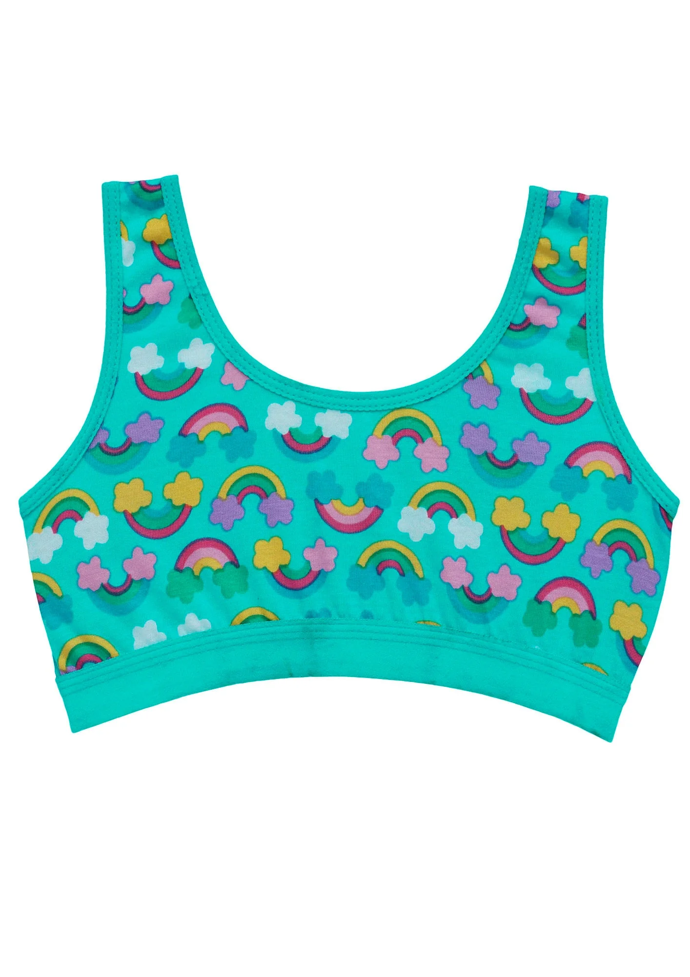 D'chica Essentials Assorted Single-Layer Broad Strap Cotton Sports Bra | Non-Padded Beginner Bra | Printed Style (Colour-Blue) - Image 3