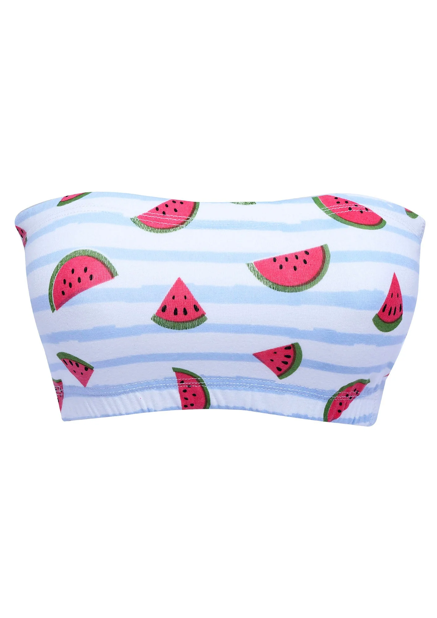 D'chica Essentials Assorted Double-Layer Cotton Tube Bra | Non-Padded Strapless Bra | Watermelon Print Bra