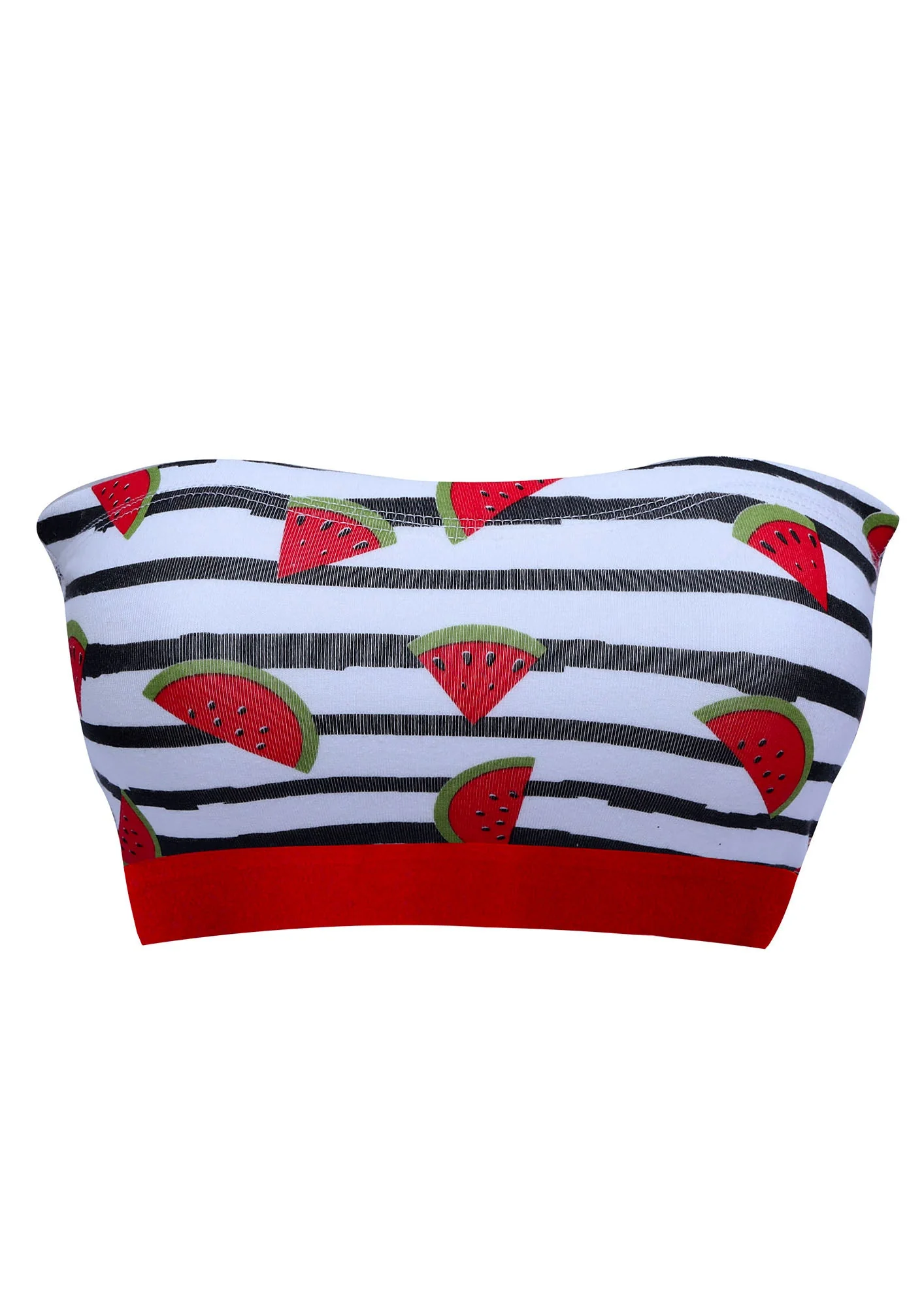 D'chica Essentials Assorted Double-Layer Cotton Tube Bras | Non-Padded Strapless Bra | Red Watermelon Print Bra| Color White|