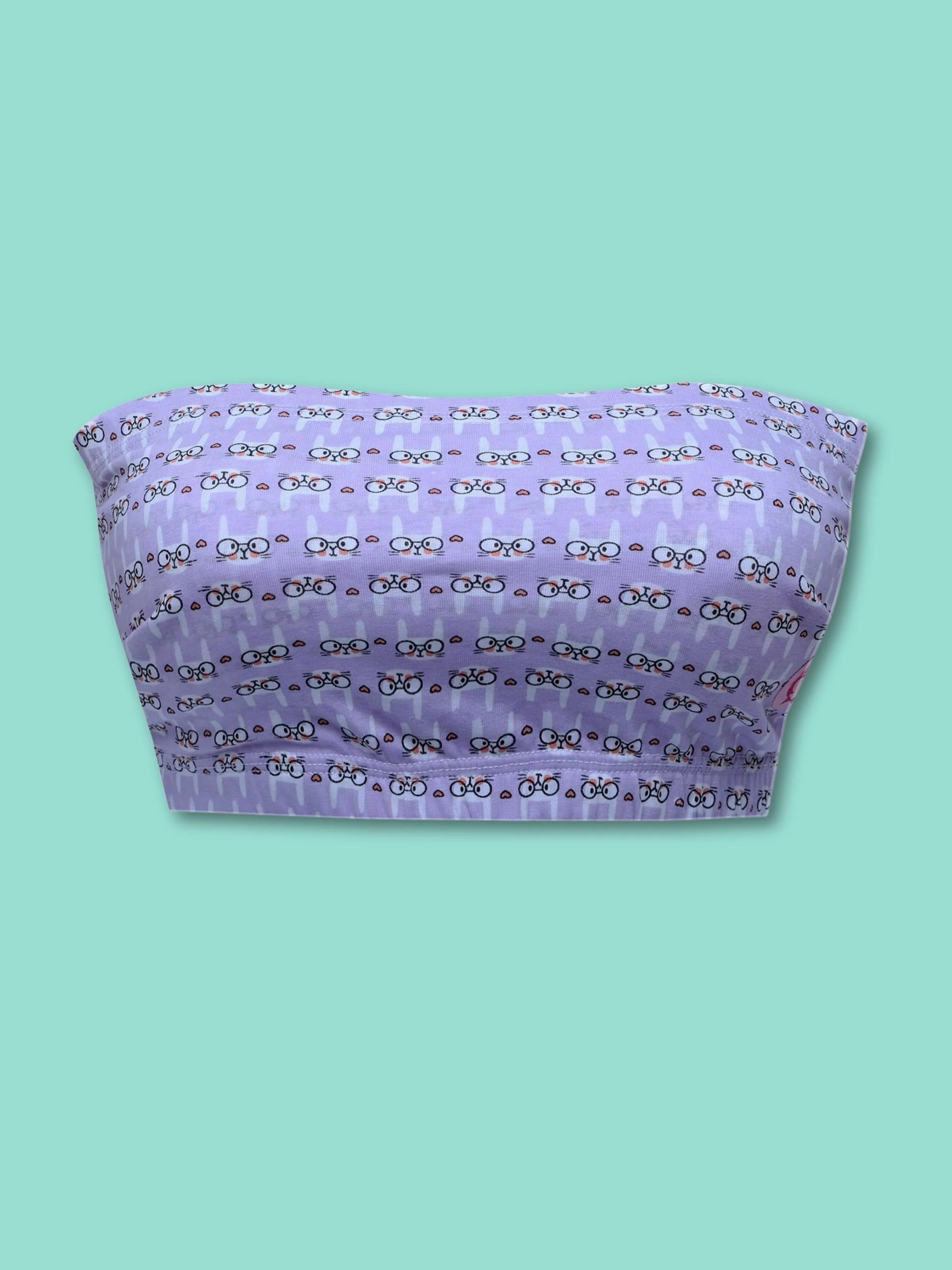 D'chica Essentials Assorted Double-Layer Cotton Tube Bras | Non-Padded Tube Tops | Bunny Print Bra (Colour-Purple) - Image 2