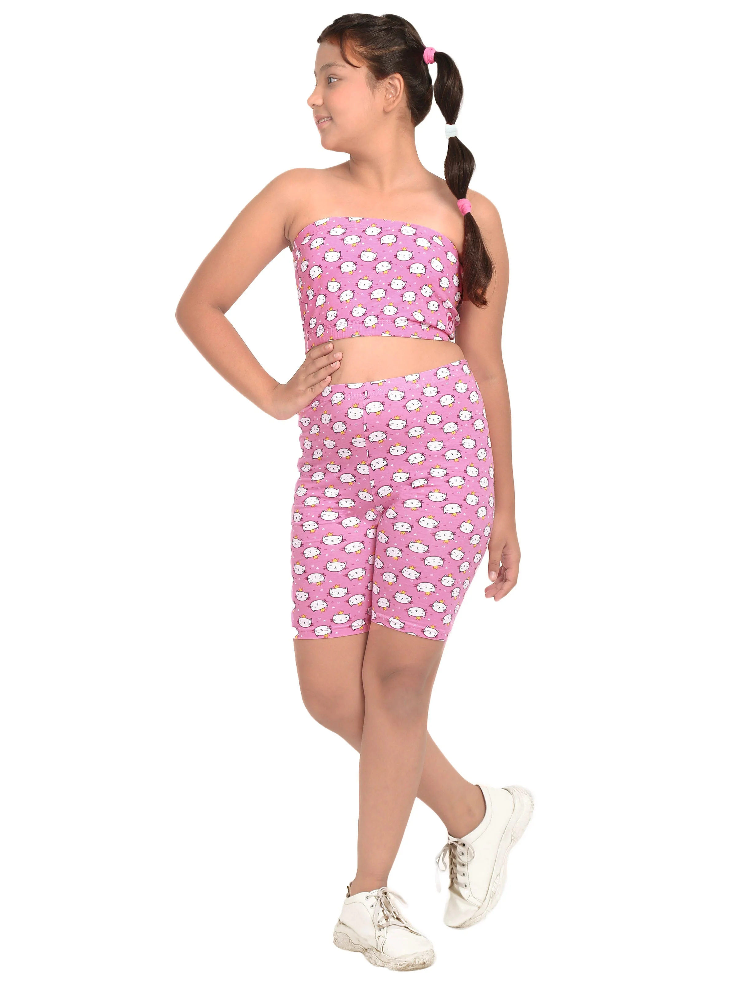 D'chica Essentials Assorted Kitty Print Cycling Shorts colour(pink) – Cute, Comfortable, and Fun!