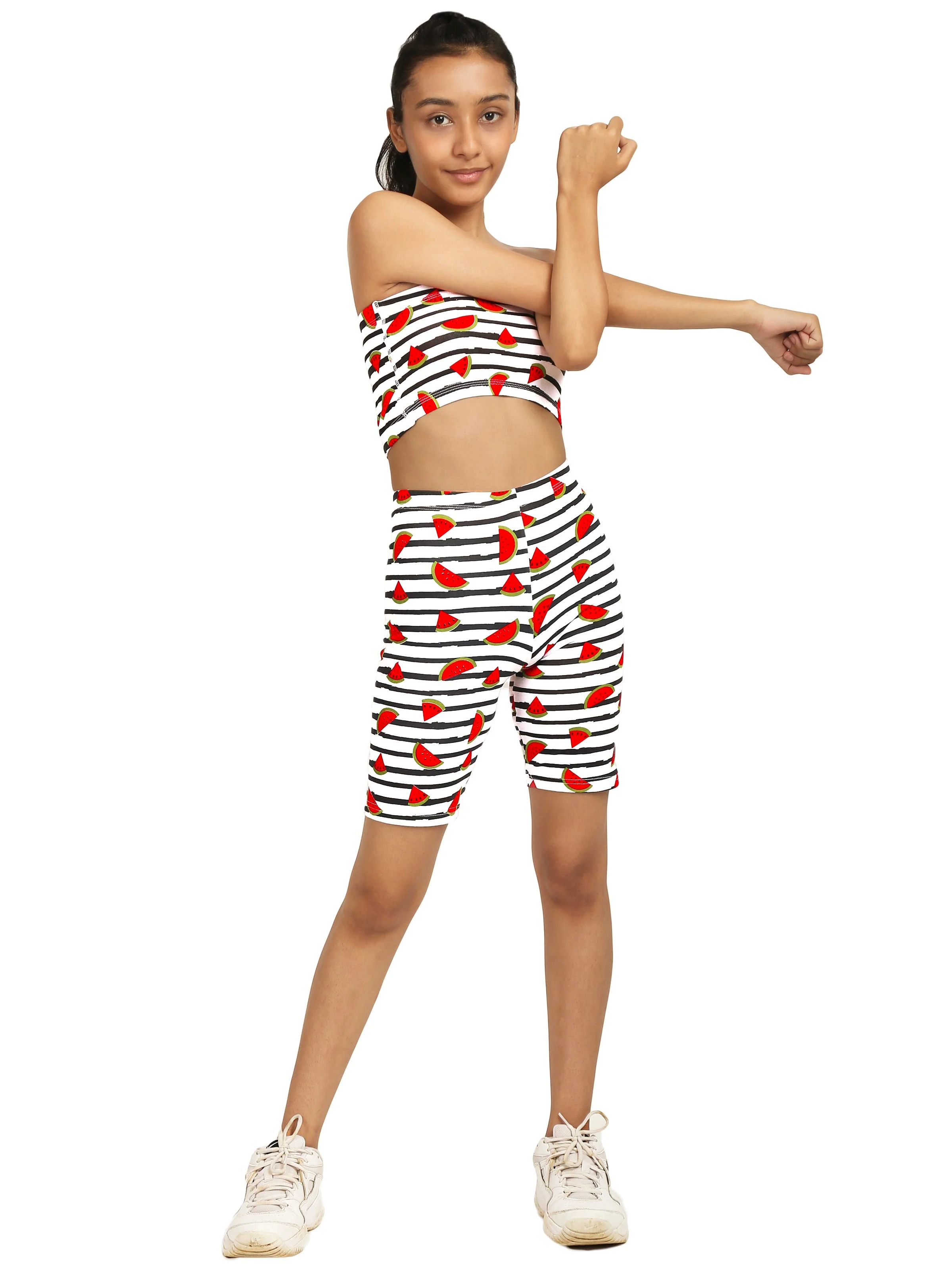 D'chica Essentials Assorted Watermelon colour (white) Printed Cycling Shorts – Bold, Fun, and Comfortable!