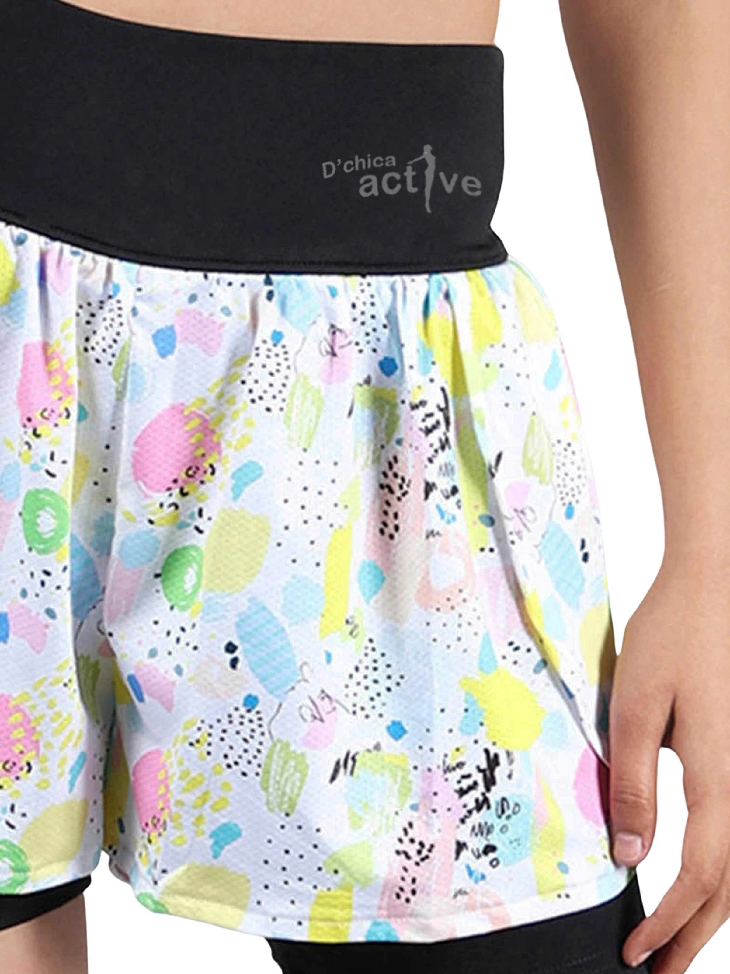 D'chica Essentials Assorted Multicolour Overlapping Shorts With Tights | Side Pocket For Essentials | Color (Black) - Image 4