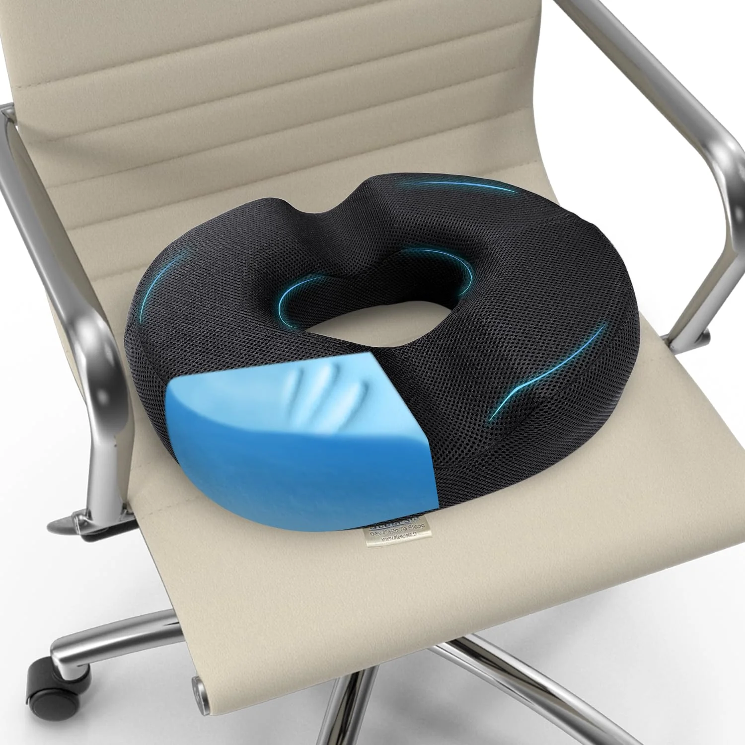 Sleepsia Donut Pillow for Tailbone Pain | Coccyx Seat Cushion for Chair- Car Seat Cushion (Black,Grey Gel Memory Foam) - Image 2