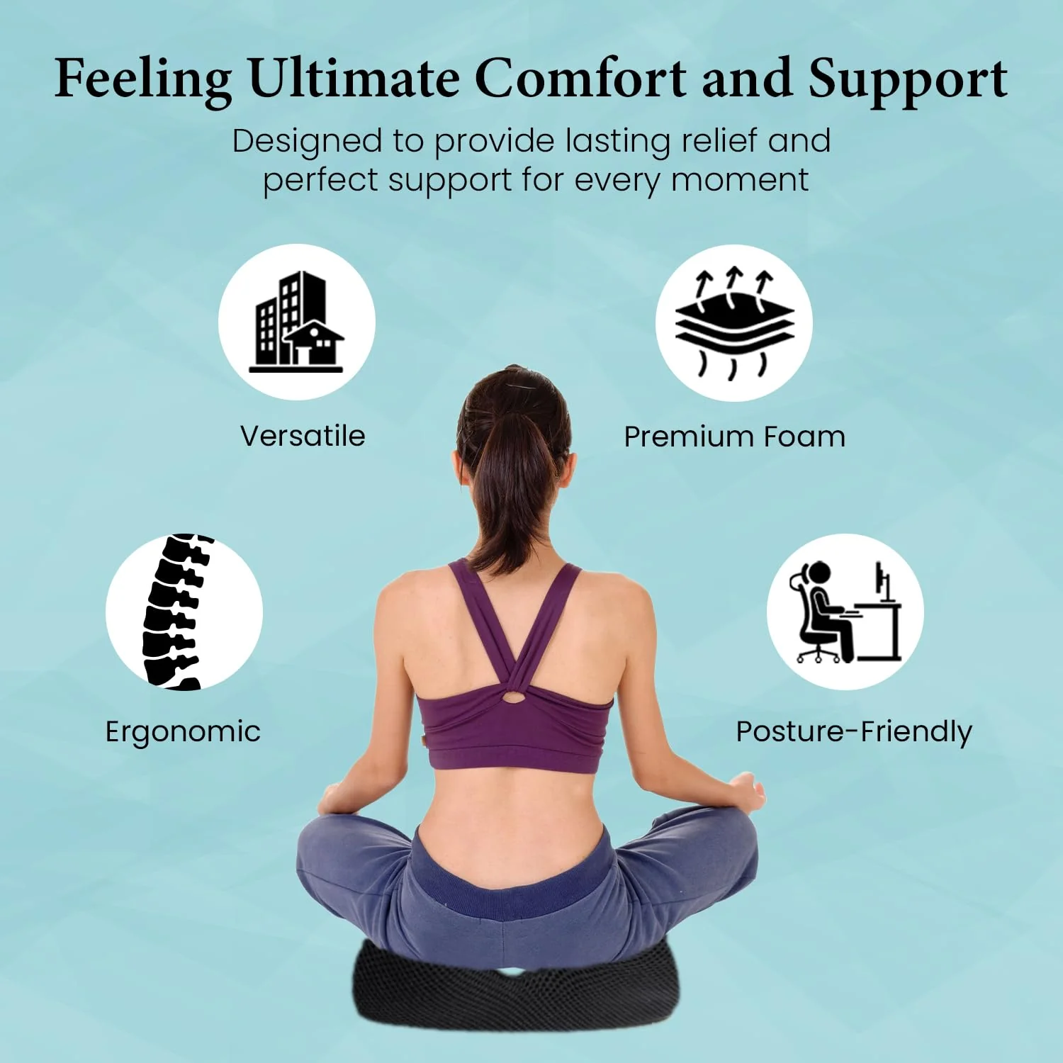Sleepsia Donut Pillow for Tailbone Pain | Coccyx Seat Cushion for Chair- Car Seat Cushion (Black,Grey Gel Memory Foam) - Image 4