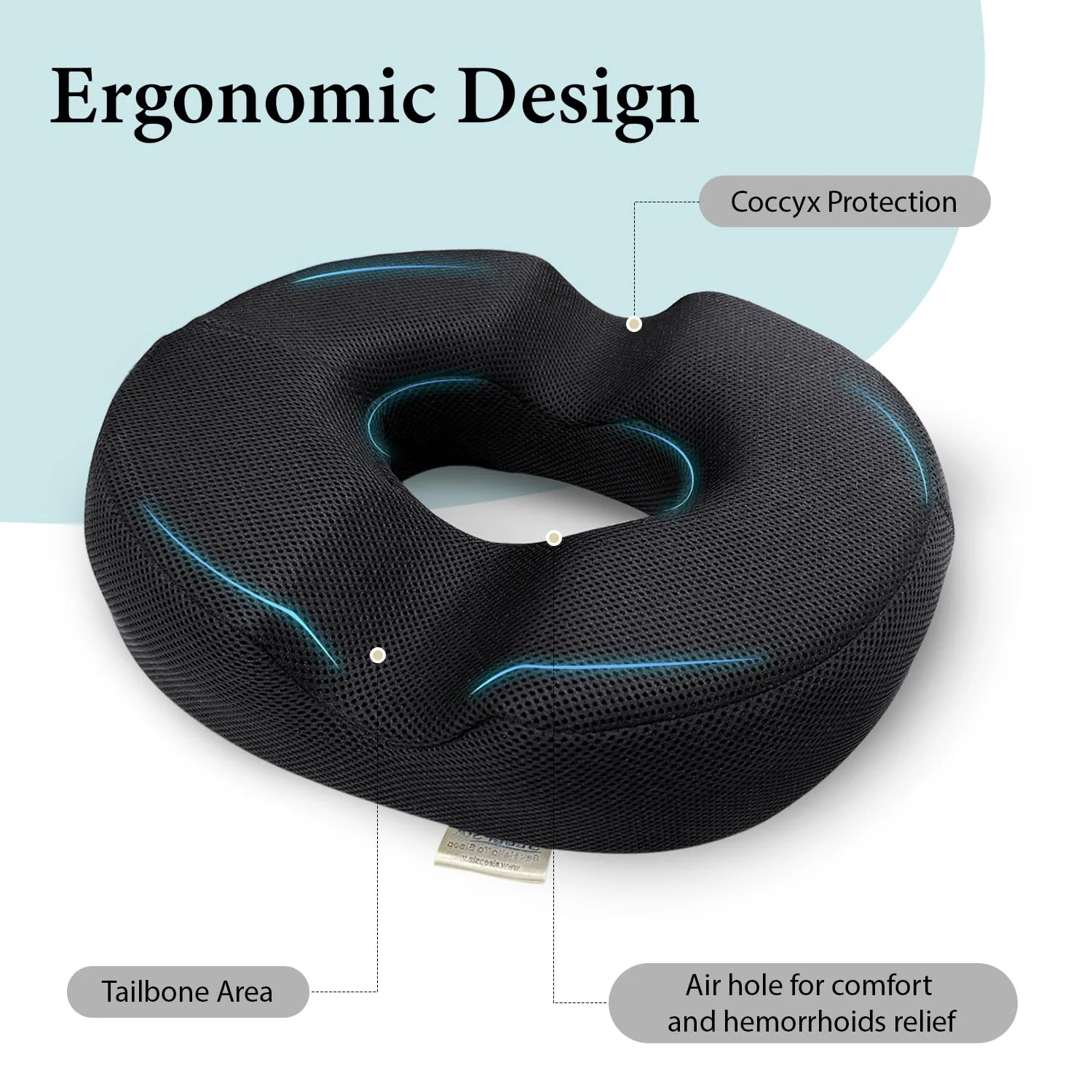 Sleepsia Donut Pillow for Tailbone Pain | Coccyx Seat Cushion for Chair- Car Seat Cushion (Black,Grey Gel Memory Foam) - Image 7