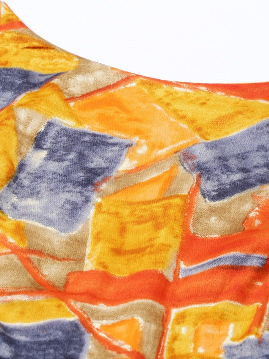 Bollywood Vogue Ready To Wear Multicolored N Mustard Digital Printed A line Dress - Image 4