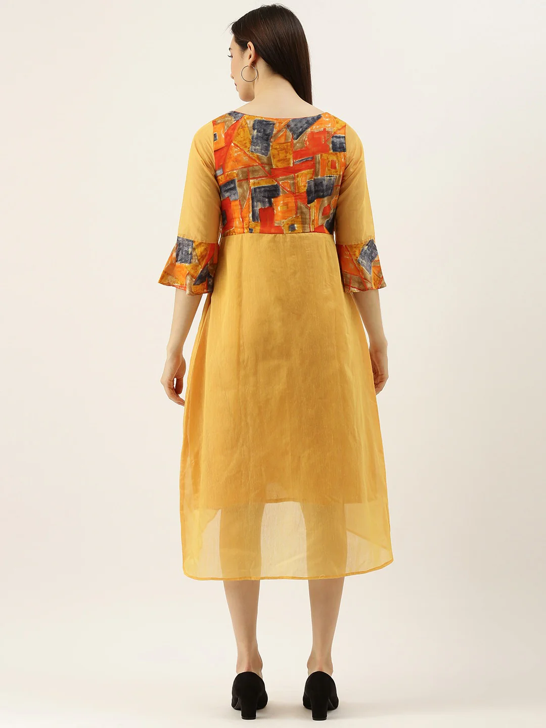 Bollywood Vogue Ready To Wear Multicolored N Mustard Digital Printed A line Dress - Image 5