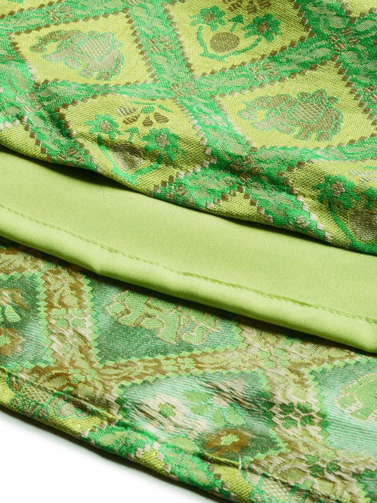 Bollywood Vogue Ready To Wear Green Patola Strap neckline Dress - Image 3