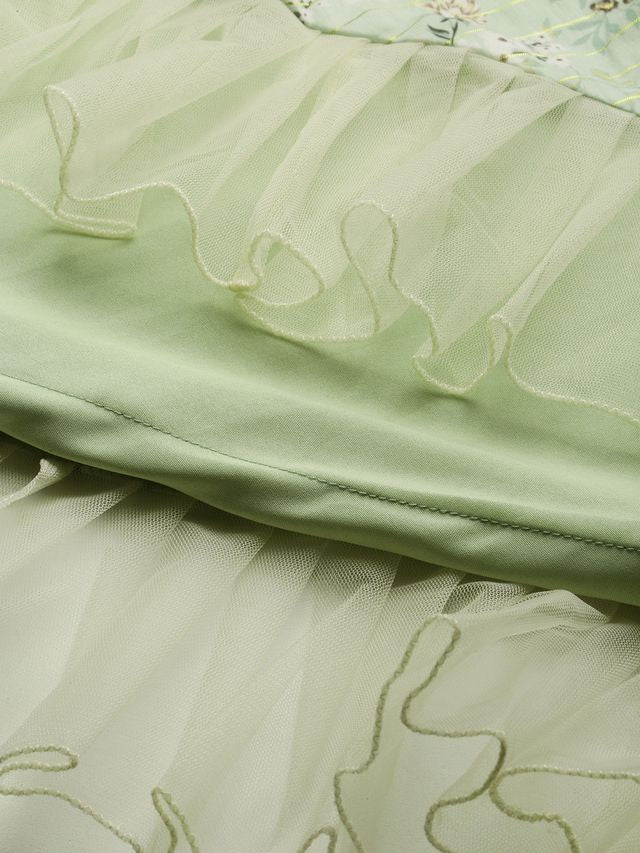 Bollywood Vogue Ready To Wear Green Muslin Ruched Maxi Dress - Image 5