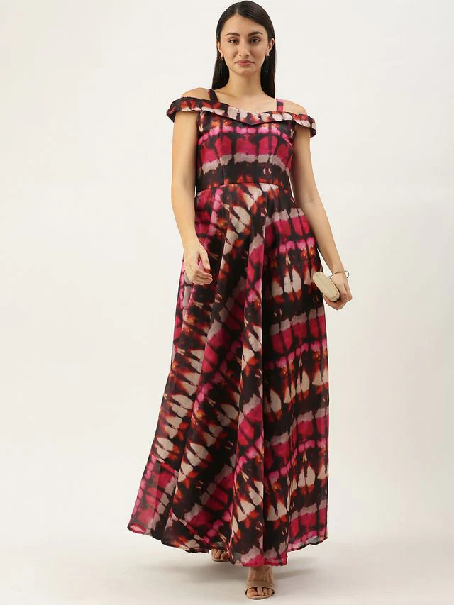 Bollywood Vogue Ready To Wear Pink Digital Printed Organza Knee Length Dress - Image 4
