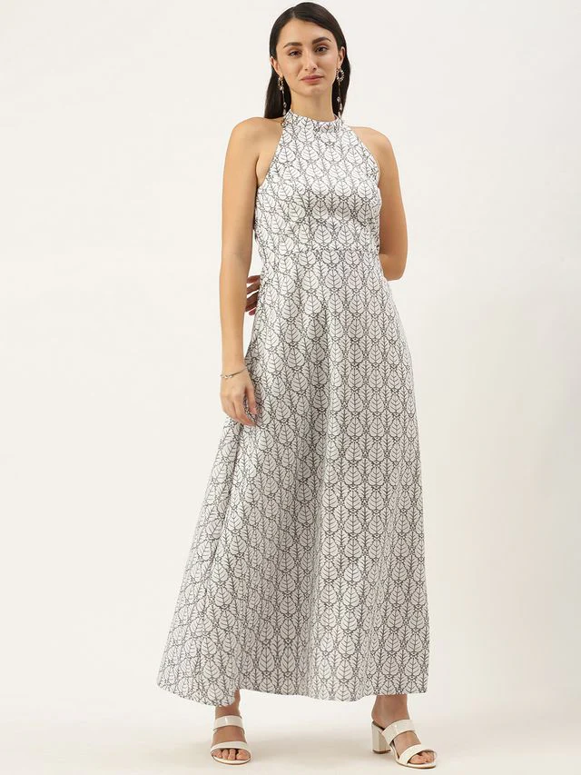 Bollywood Vogue Ready To Wear White Halter Neck A-Line Dress - Image 2