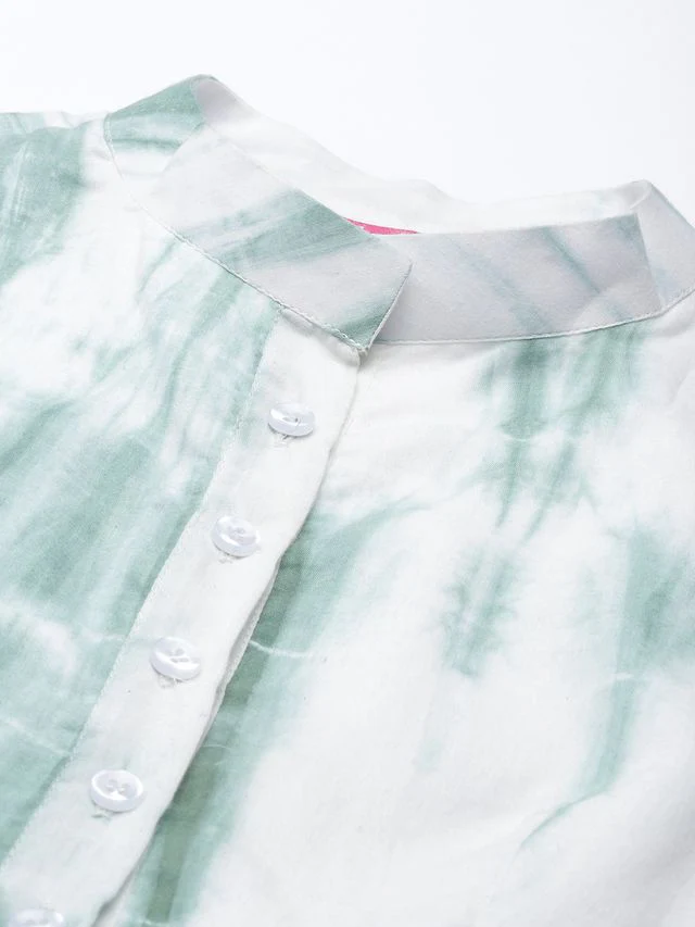 Bollywood Vogue Ready To Wear Green Tie N Dye Gathered Flare Dress - Image 5