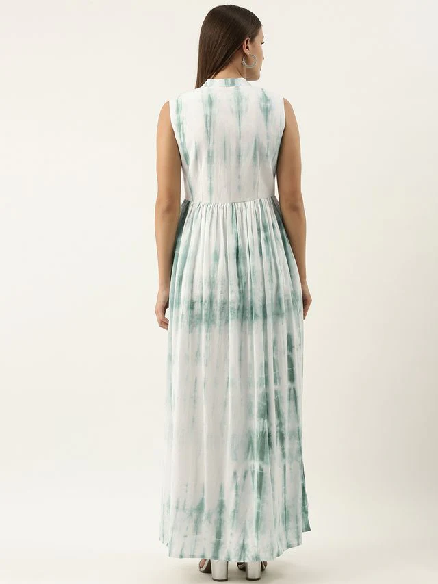 Bollywood Vogue Ready To Wear Green Tie N Dye Gathered Flare Dress - Image 6