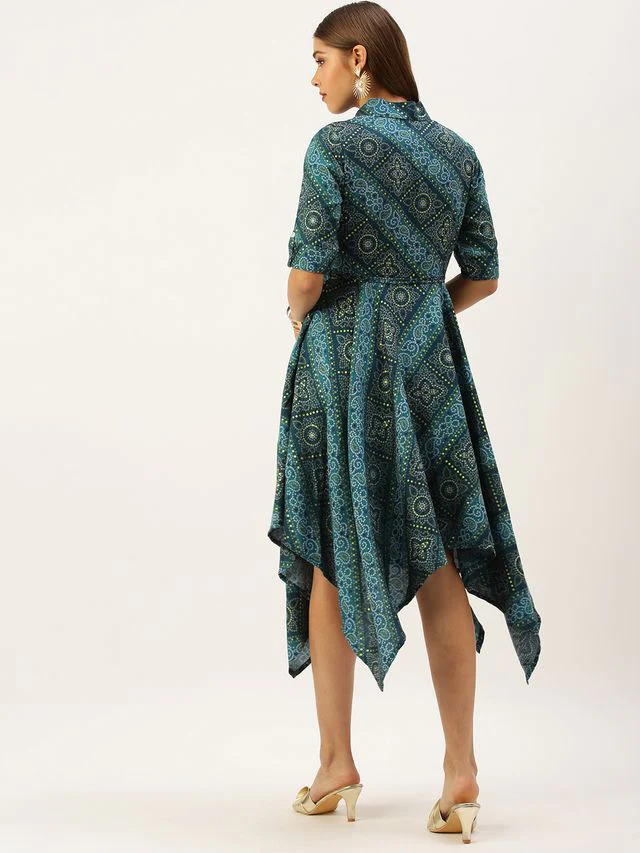 Bollywood Vogue Ready To Wear Blue Chanderi Art Silk Handkerchief Style Dress - Image 7