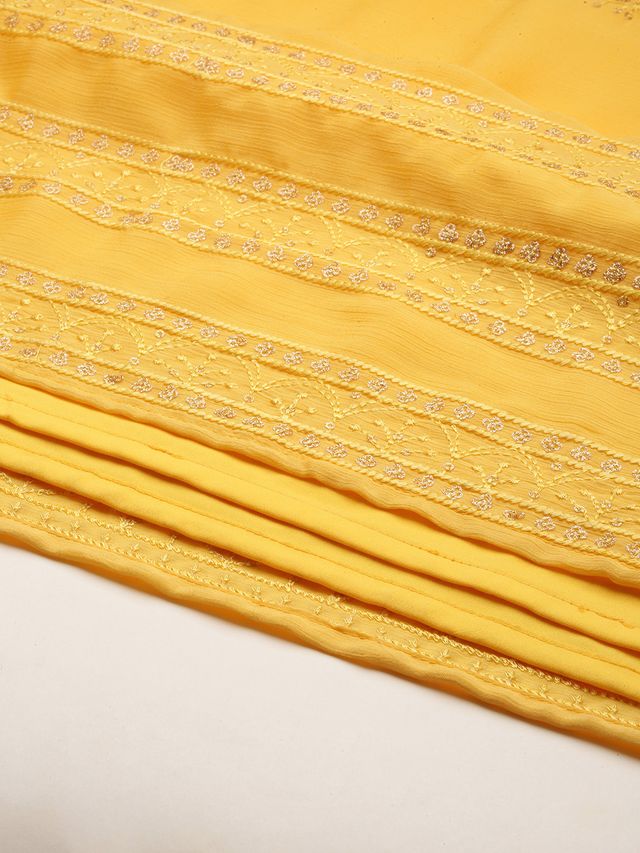 Bollywood Vogue Ready To Wear Yellow Chinon Kaftan Dress - Image 4