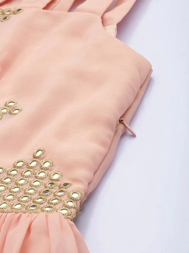 Bollywood Vogue Ready To Wear Mauve Embroidered Strap Neck Dress - Image 5