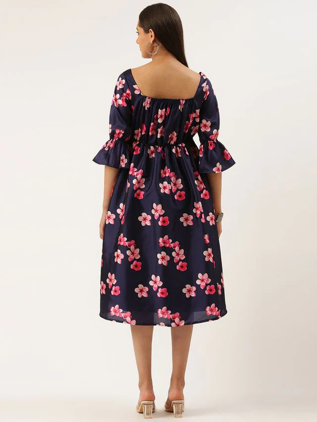 Bollywood Vogue Ready To Wear Blue Printed Art Silk Dress - Image 6