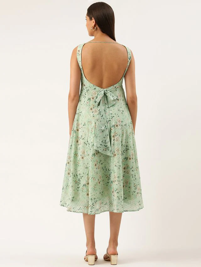 Bollywood Vogue Ready To Wear Digital Printed Green Muslin Maxi Dress - Image 5