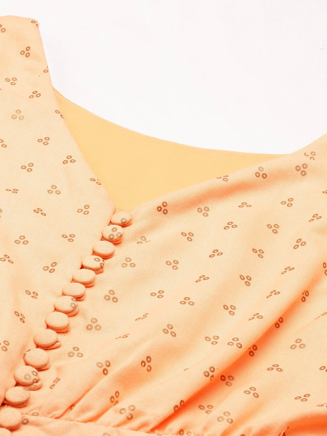 Bollywood Vogue Ready To Wear Peach Foil Printed Cotton Maxi Dress - Image 3
