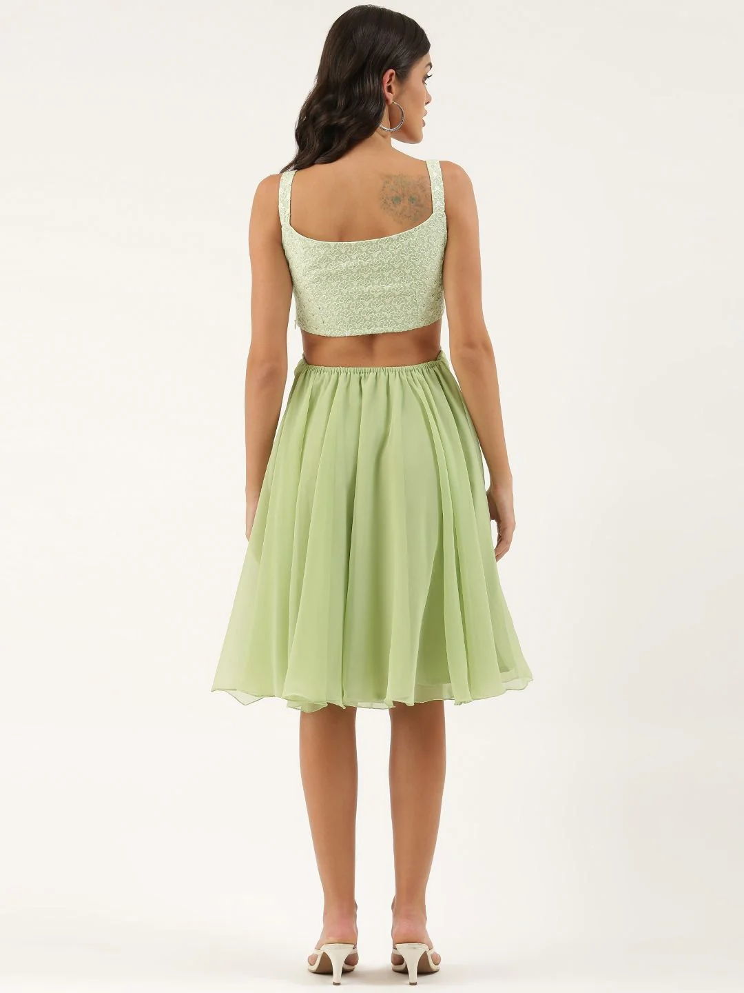 Bollywood Vogue Ready To Wear Green Embroidered Mini Dress - Image 4