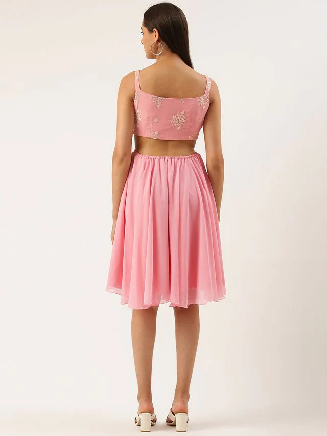 Bollywood Vogue Ready To Wear Pink Embroidered Mini Dress - Image 6